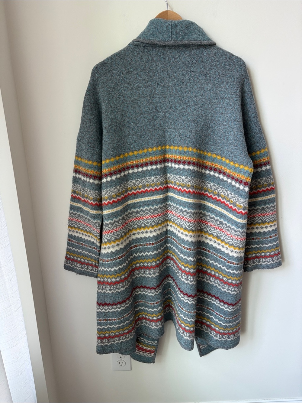 Sundance Fair Isle Open Front Cardigan in Blue Grey Lambswool Blend Size L - Picture 3 of 9
